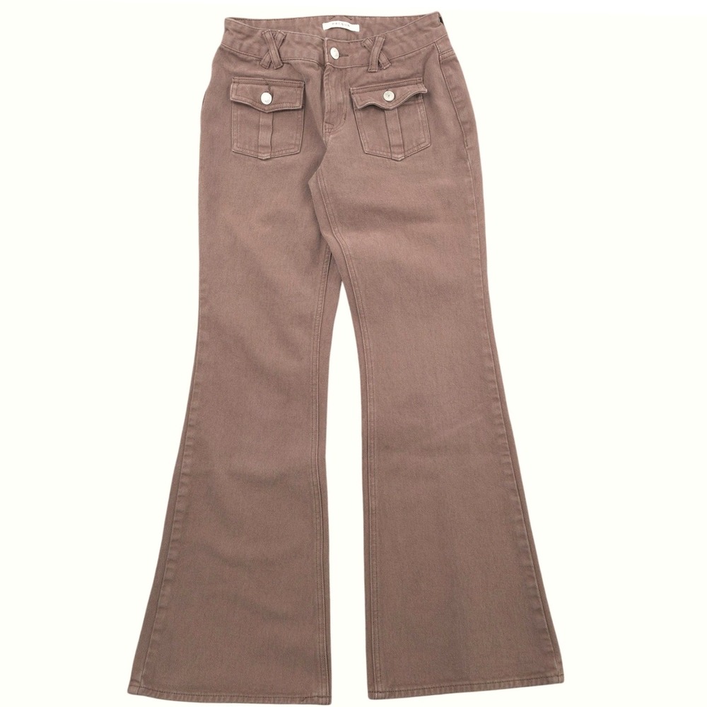 PacSun Jeans Womens 26 Brown Low Rise Flare Y2K Flap Pocket Cotton Denim‎ Pants